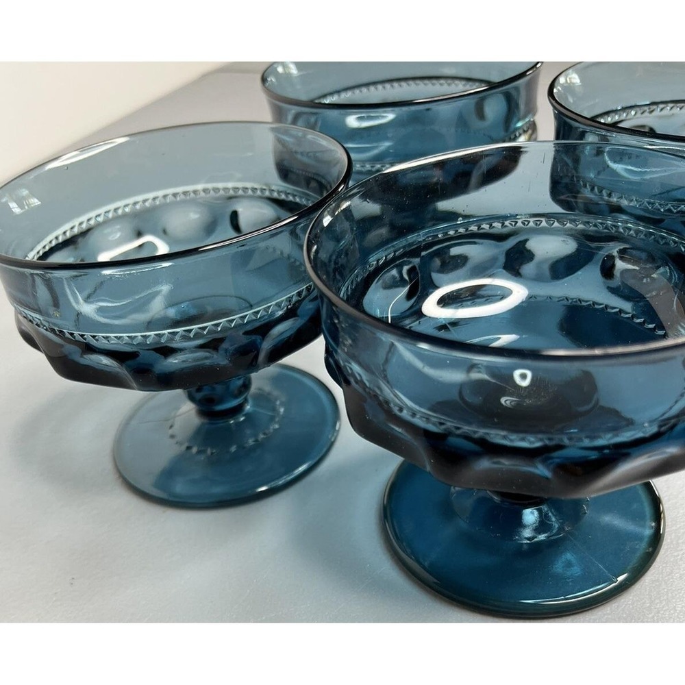 Kings Crown Thumbprint Indiana Glass Teal Blue Sherbet Dessert Glasses - 4 - Picture 3 of 4